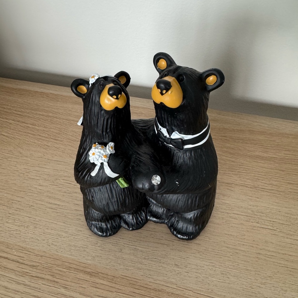 Bears wedding cake topper Black Bears Figurine Jeff Fleming Bride & Groom